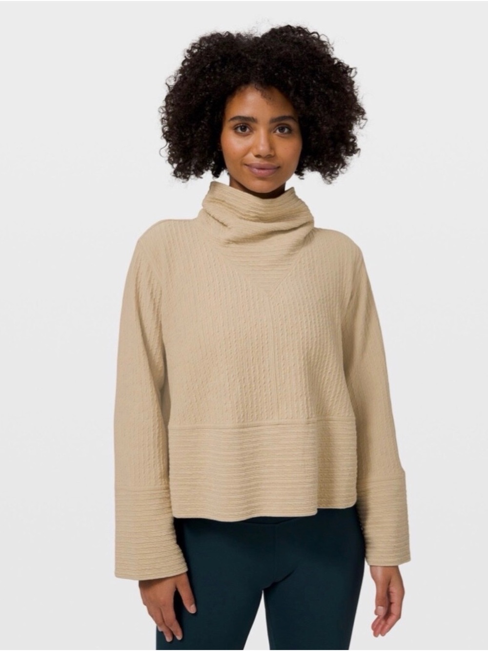 lululemon athletica Beige Ribbed Funnel Neck Tunic Retreat Yourself Top